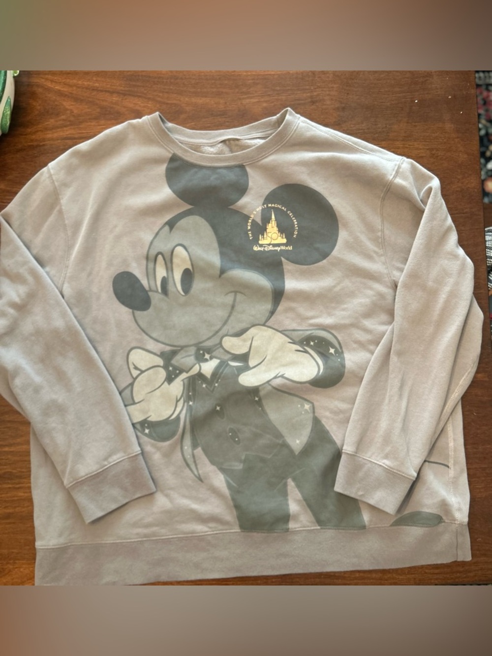 Disney Gray Mickey Mouse Graphic Sweatshirt with Gold Logo